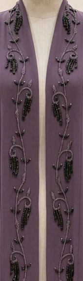 Beaded vines down the front of the Lilac Chiffon Vine Abaya